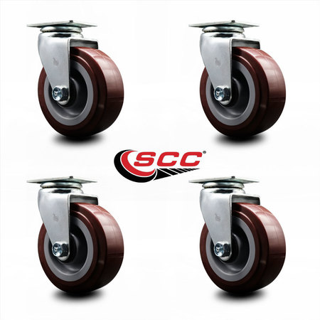 Service Caster 5 Inch Poly on Polyolefin Wheel Swivel Caster Set with Roller Bearings SCC SCC-20S520-PPUR-4
